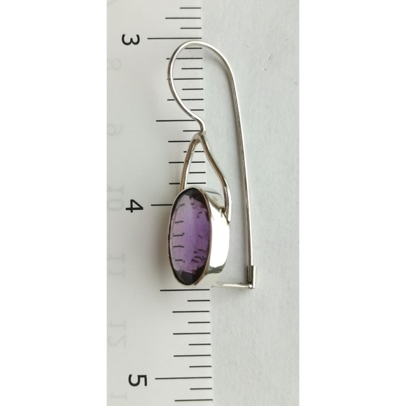 NWT Oval Cut Brazilian Amethyst Sterling Silver Drop Earrings - Picture 5 of 8